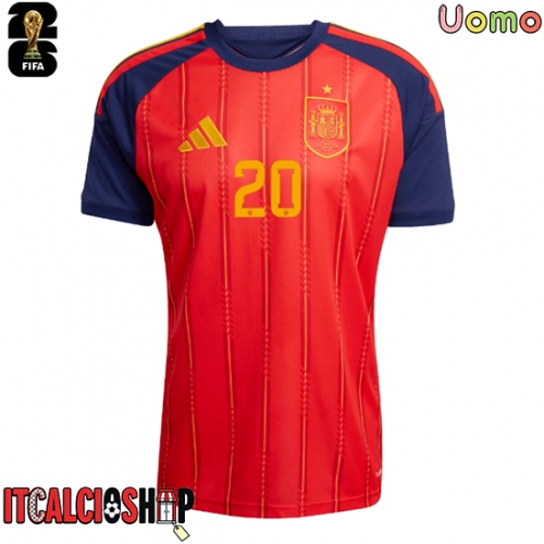Spagna Pedri Gonzalez #20 Prima Maglia Mondiali 2026 Manica Corta